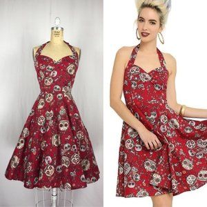 Hell Bunny Sugar Skull Burgundy Dress